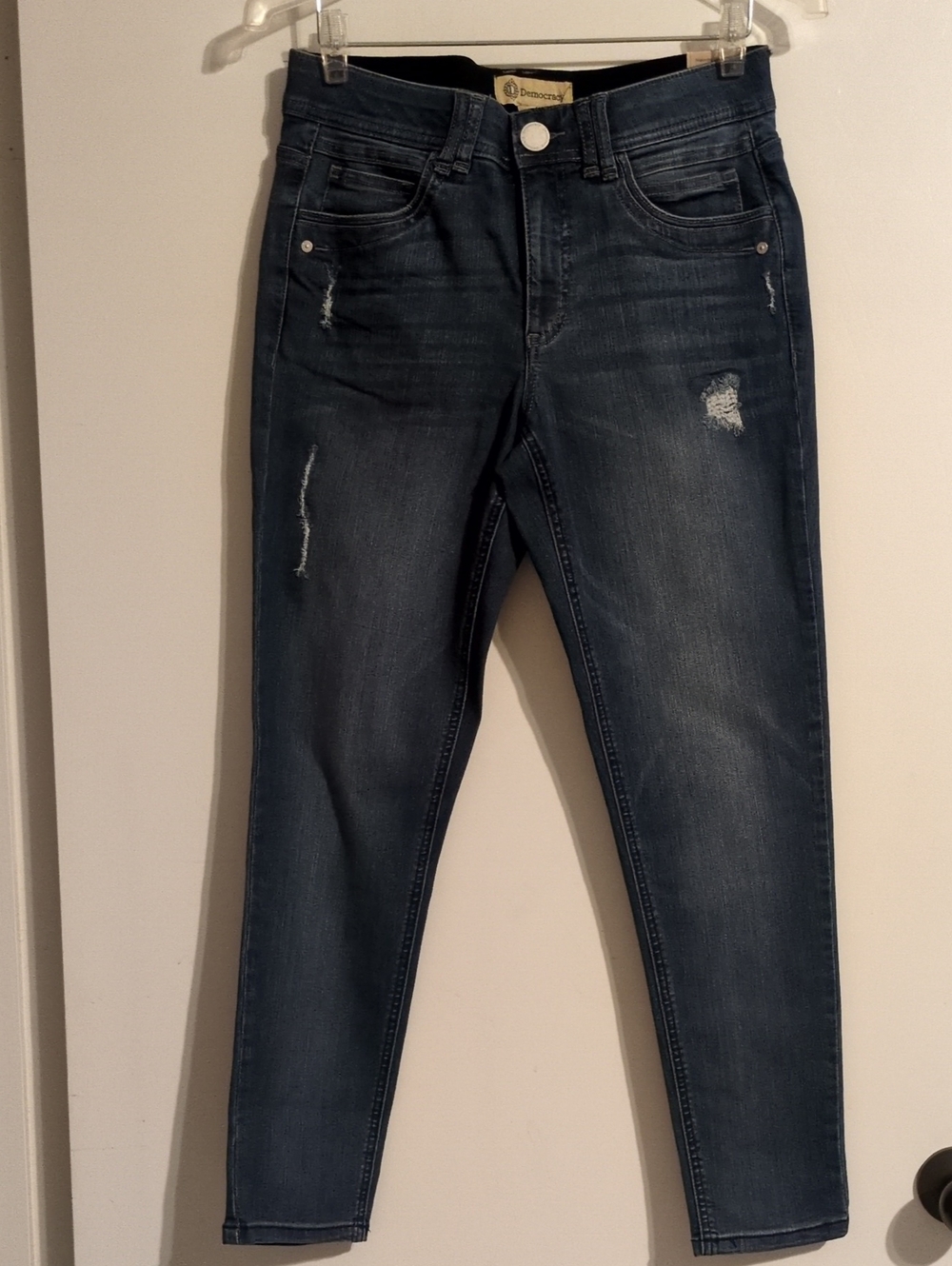 Democracy Dark Blue Distressed Skinny Jeans 8 NWT